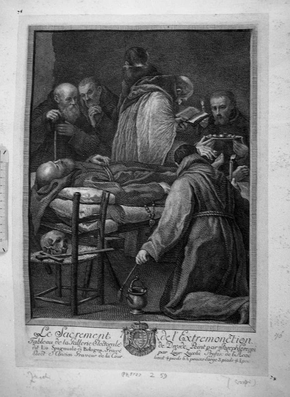Dei Sette Sacramenti: L'estrema unzione (stampa) di Crespi Giuseppe Maria detto Spagnolo, Zucchi Lorenzo (sec. XVIII)