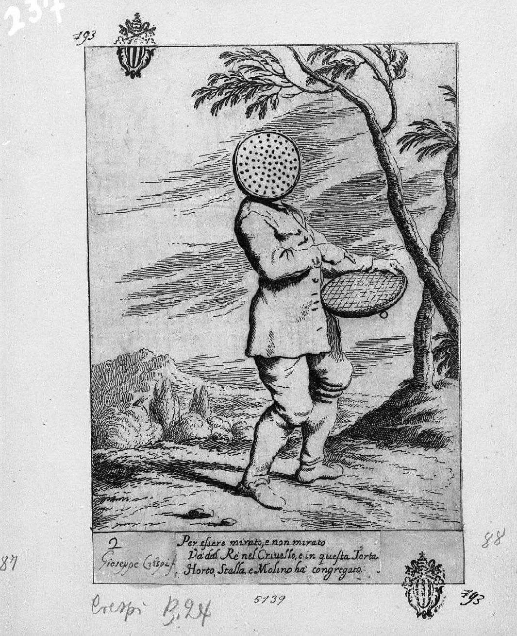 2. Bertoldo va dal re col crivello in testa (stampa smarginata) di Mattioli Lodovico, Crespi Giuseppe Maria detto Spagnolo (sec. XVIII)