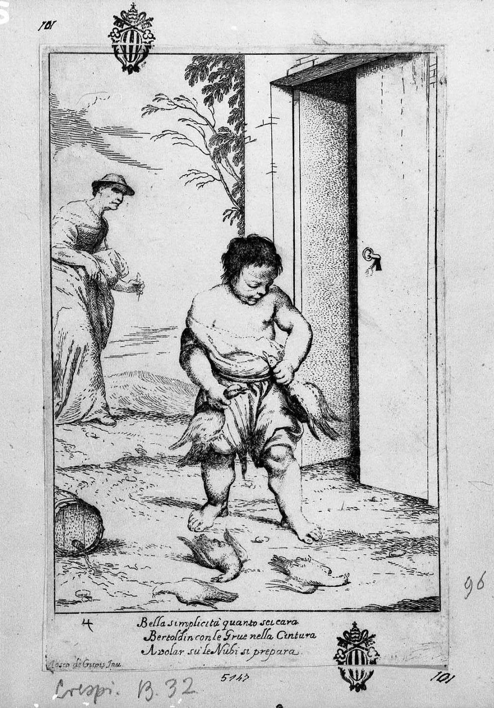 4. Bertoldino uccide le gru (stampa) di Mattioli Lodovico, Crespi Giuseppe Maria detto Spagnolo (sec. XVIII)
