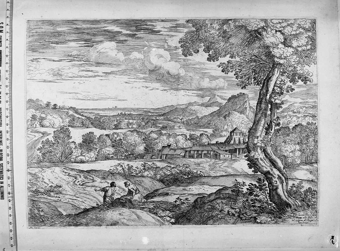 paesaggio con fornace (stampa) di Carracci Annibale, Grimaldi Giovan Francesco detto Bolognese (sec. XVII)
