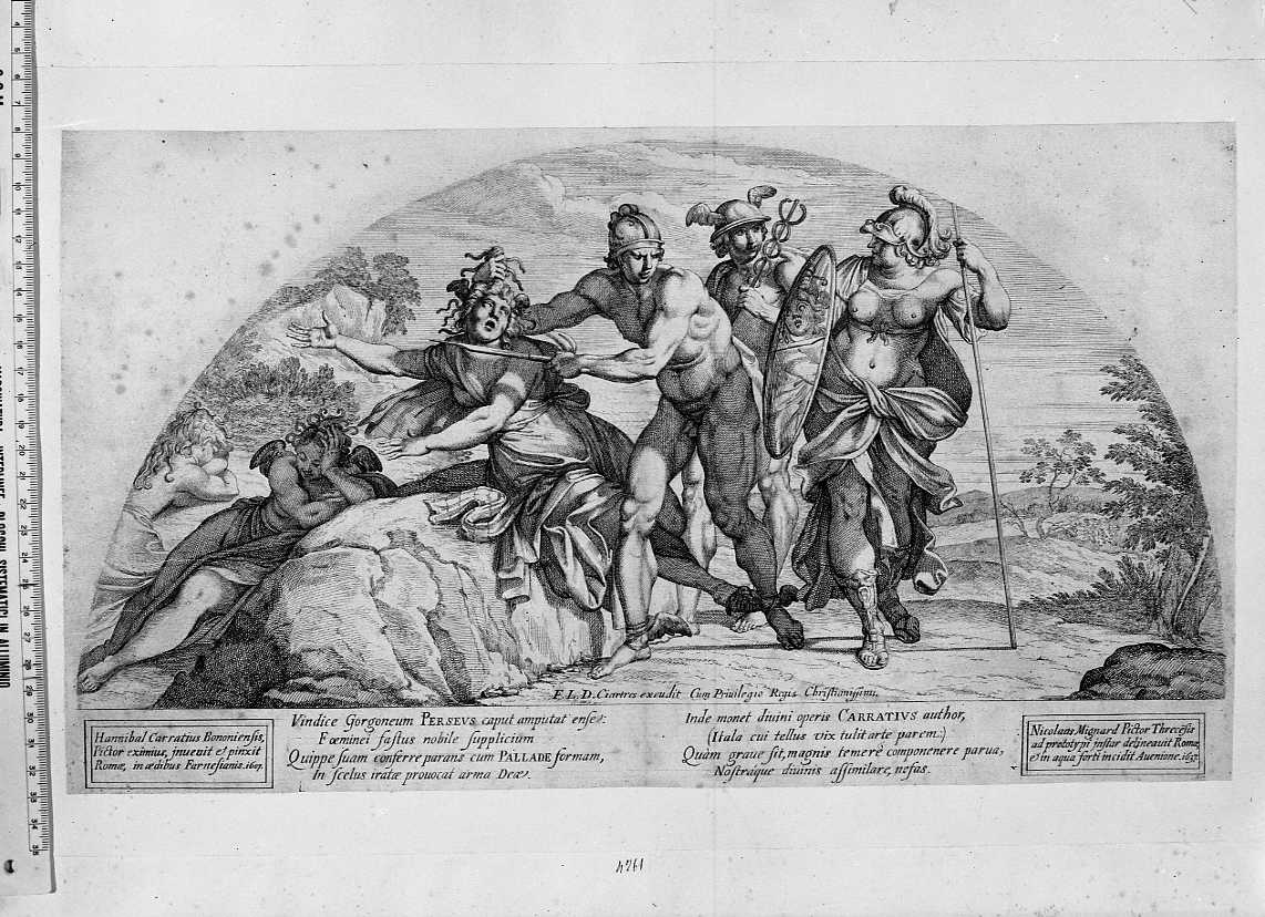 Perseo e Medusa (stampa) di Carracci Annibale, Mignard Nicolas (sec. XVII)