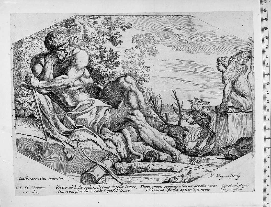 Riposo di Ercole (stampa) di Carracci Annibale, Mignard Nicolas (sec. XVII)