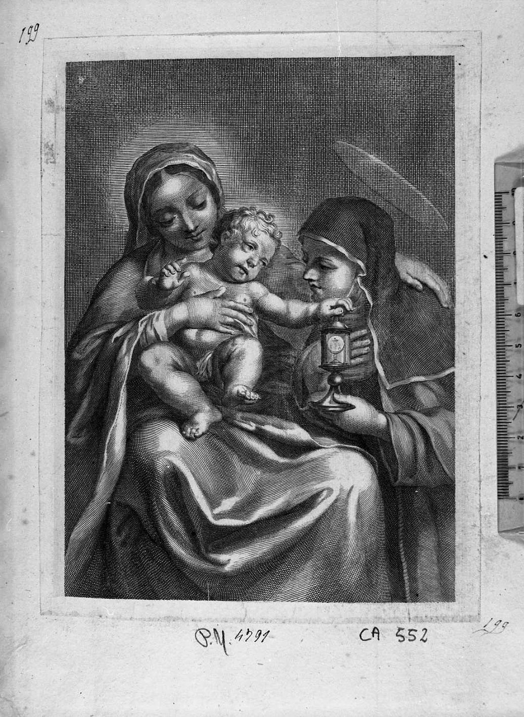 Sacra Famiglia con santa Chiara (stampa) di Carracci Annibale, Gomier Louis (sec. XVIII)