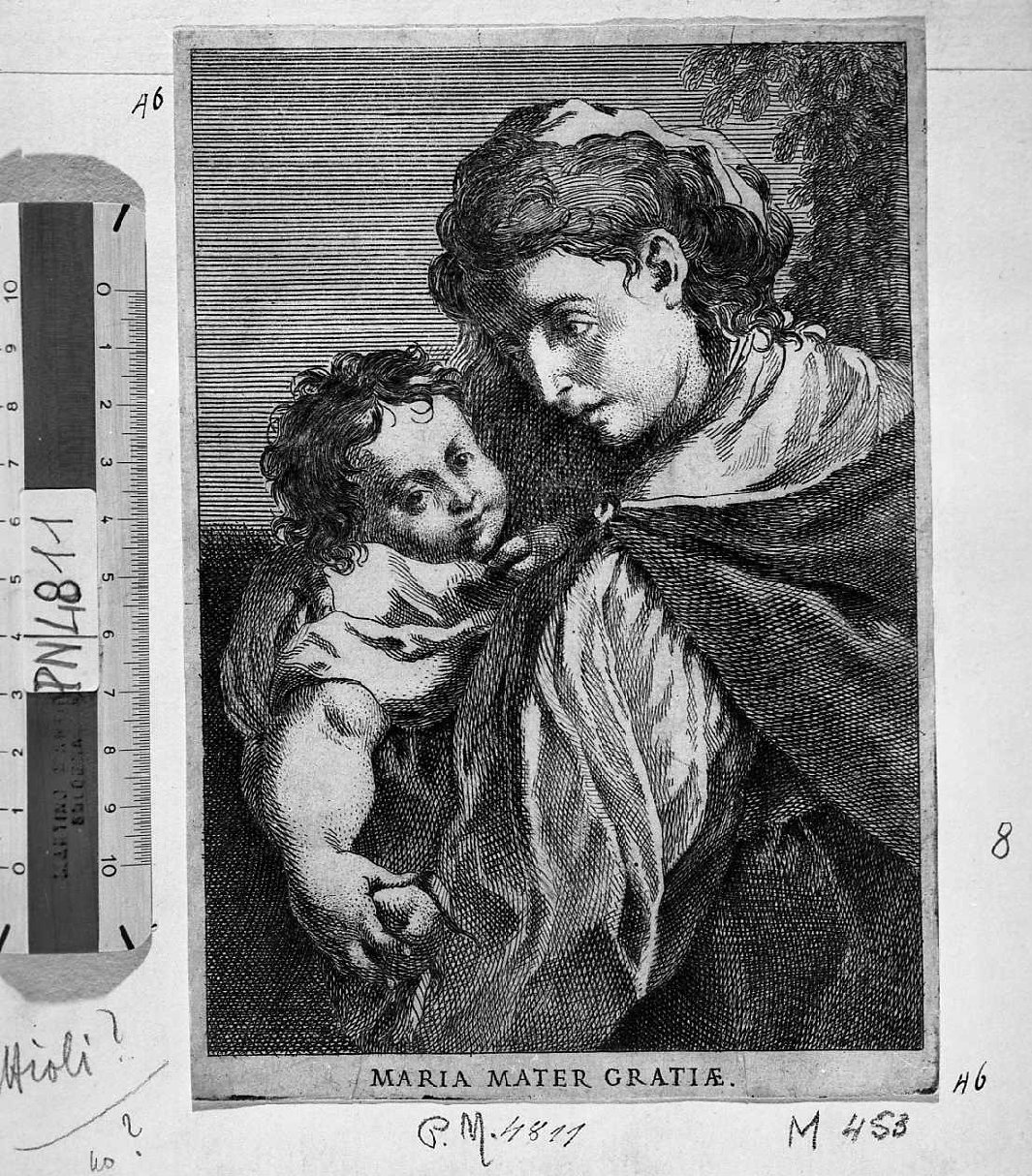 Madonna con Bambino (stampa) - ambito italiano, ambito emiliano (sec. XVII)