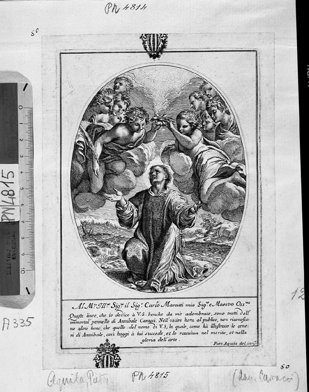 Visione di san Lorenzo (stampa) di Carracci Annibale, Dell'Aquila Pietro (sec. XVII)