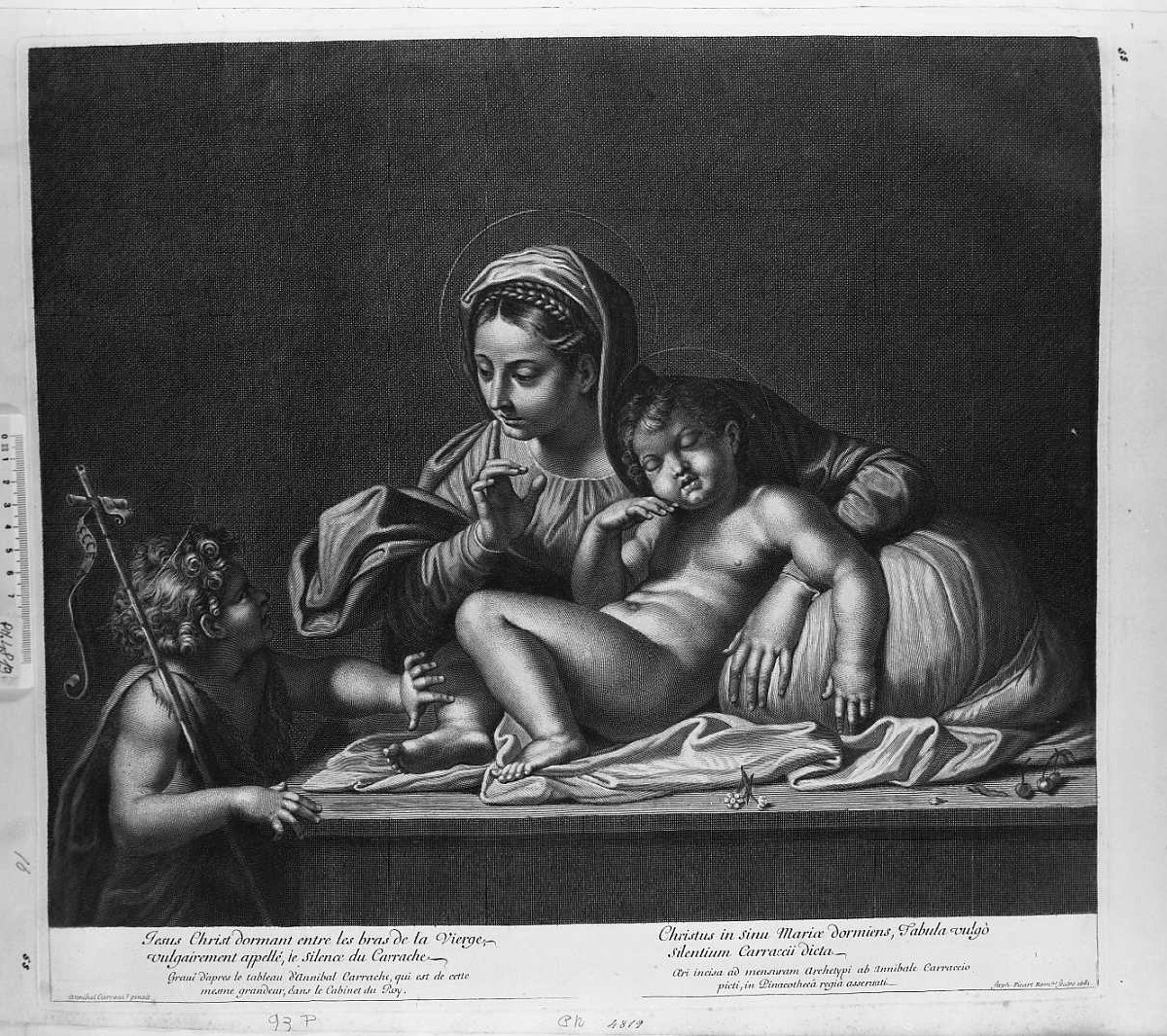 Madonna del silenzio, Madonna con Bambino e san Giovannino (stampa) di Carracci Annibale, Picart Etienne (sec. XVII)