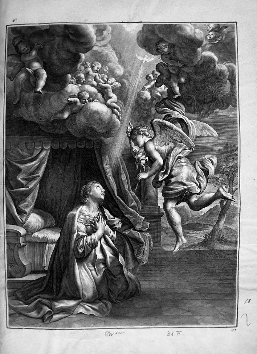 Annunciazione (stampa smarginata) - ambito francese (sec. XVIII)