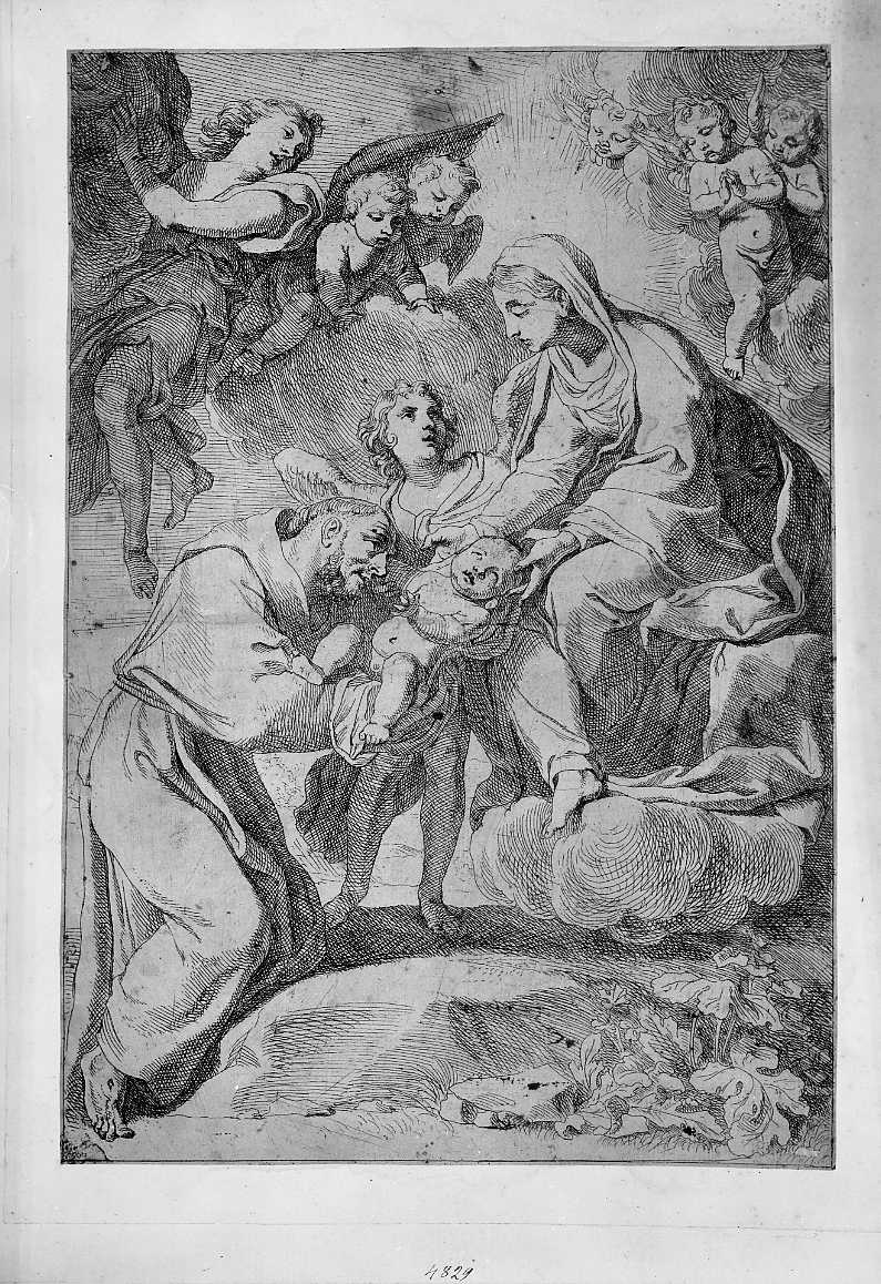 Visione di San Francesco d'Assisi (stampa smarginata) - ambito italiano, ambito italiano (secc. XVII/ XVIII)