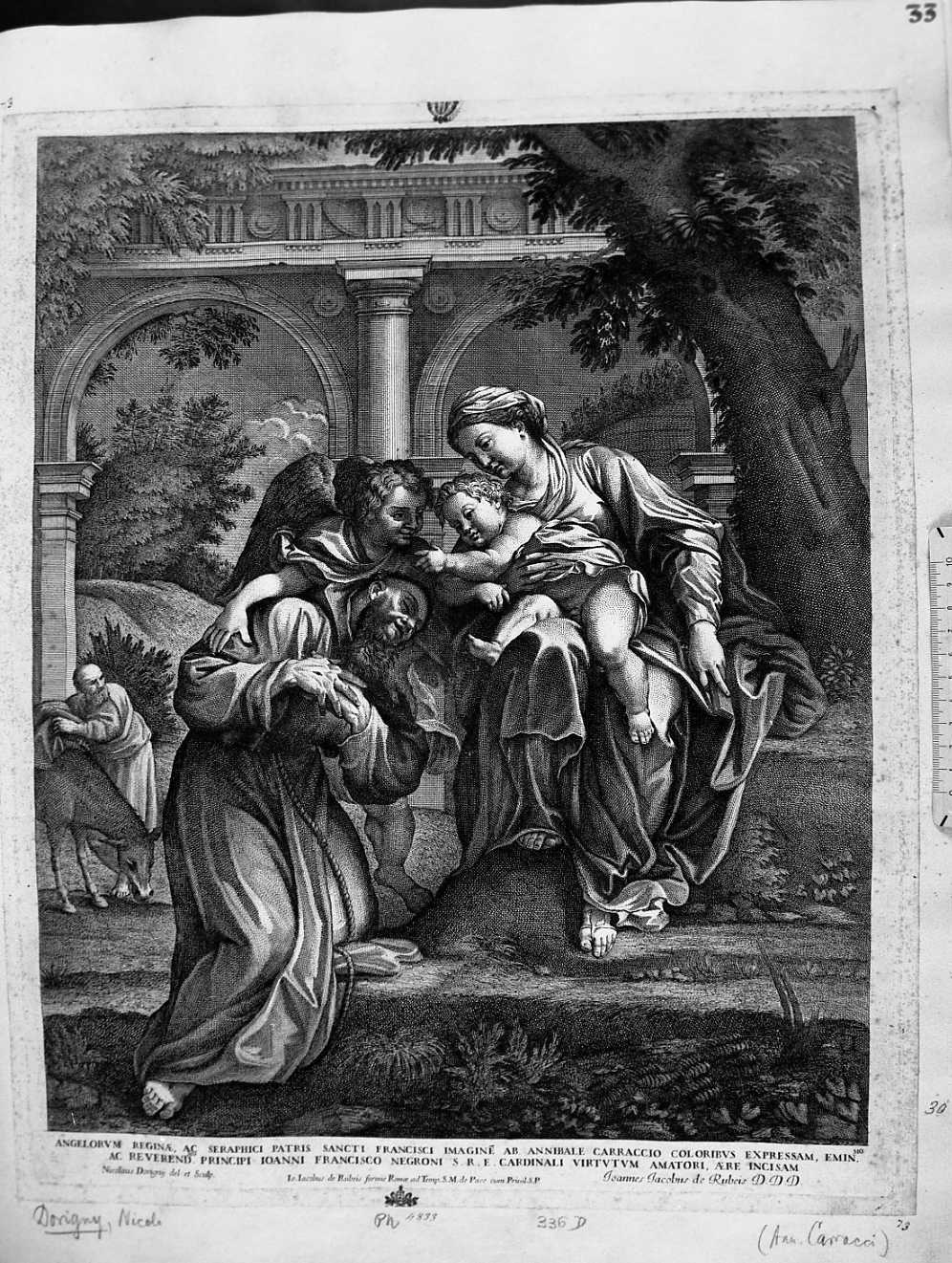 Visione di San Francesco d'Assisi (stampa) di Carracci Annibale, Dorigny Nicolas (sec. XVII)
