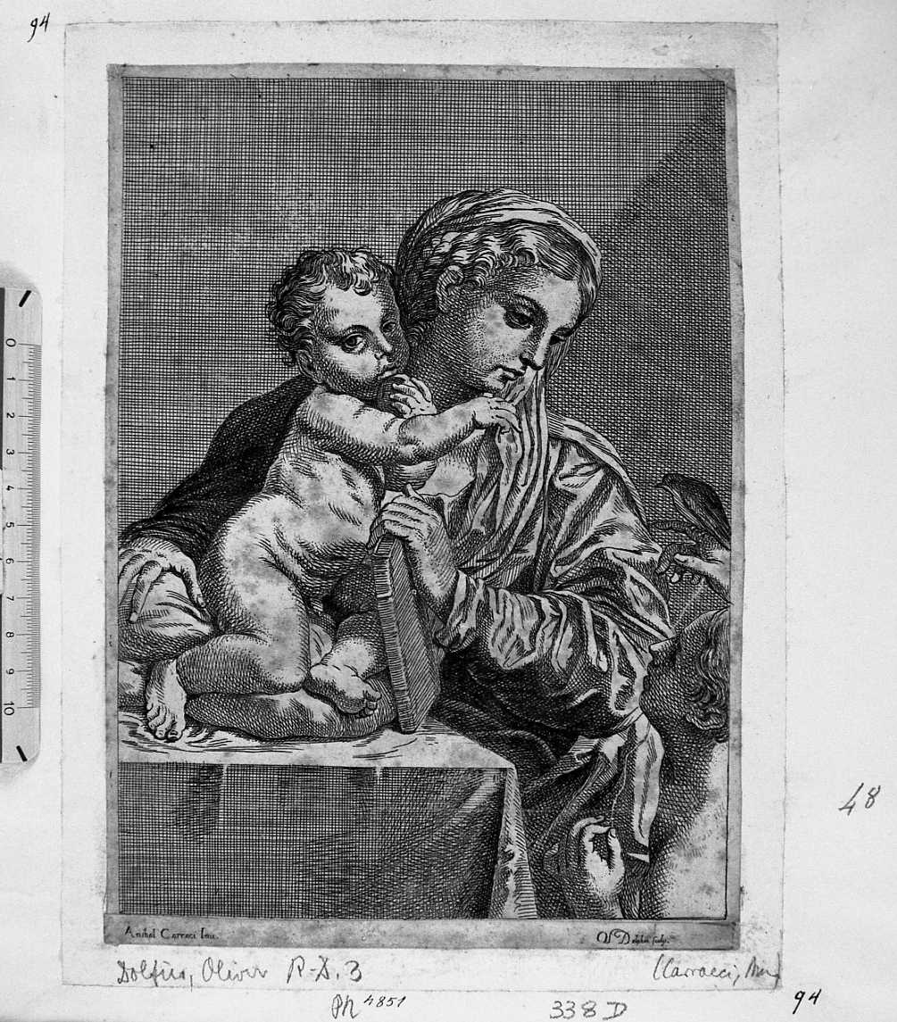 Madonna della Rondinella, Madonna con Bambino e san Giovannino (stampa smarginata) di Carracci Annibale, Dauphin Olivier (sec. XVII)