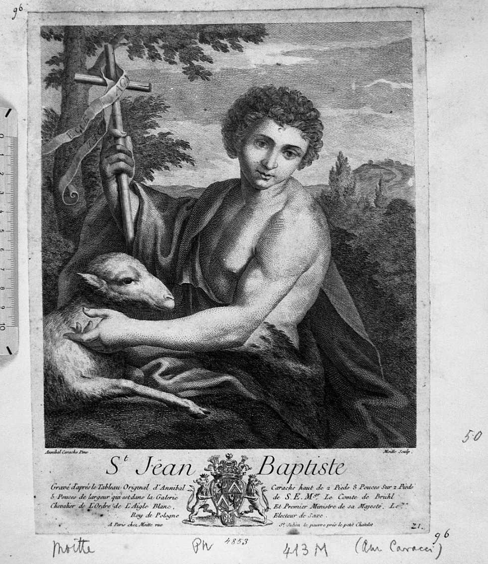 San Giovanni Battista (stampa smarginata) di Carracci Annibale, Moitte Pierre-Etienne (sec. XVIII)
