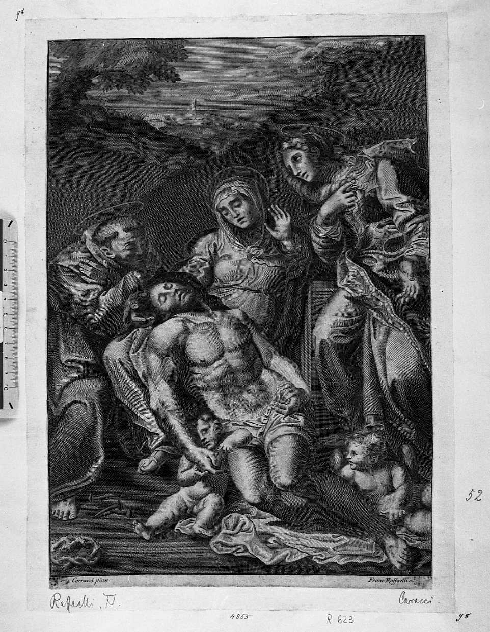 Pietà con san Francesco d'Assisi (stampa smarginata) di Carracci Annibale, Raffaelli Francesco (sec. XVIII)