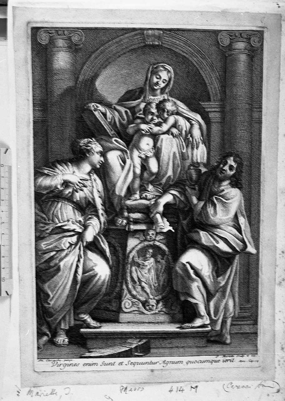 Madonna in trono con Bambino e santi (stampa) di Mariette Jean, Carracci Annibale (secc. XVII/ XVIII)