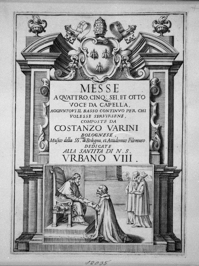 Frontespizio "MESSE... DEDICATE A URBANO" (stampa) di Coriolano Giovanni Battista (attribuito) (sec. XVII)