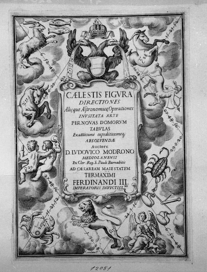 Frontespizio con stemma di Ferdinando III d'Austria "CAELESTUS FIGURA..." (stampa) di Coriolano Giovanni Battista (sec. XVII)