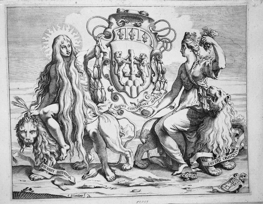 Stemma del cardinale (Berengario ?) Gessi (stampa) di Coriolano Giovanni Battista (sec. XVII)