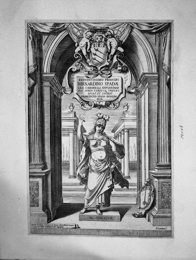 Frontespizio con stemma del cardinale Bernardino Spada (stampa) di Coriolano Giovanni Battista (sec. XVII)
