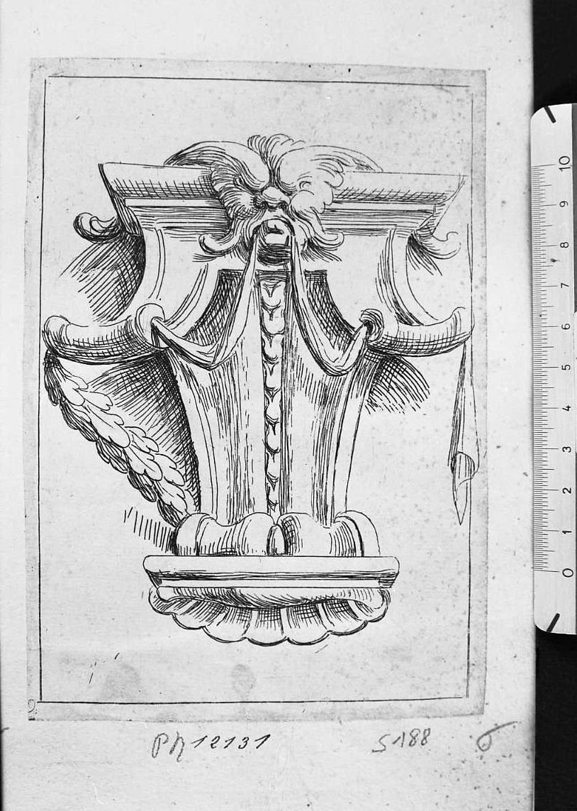 un capitello con testa grottesca in alto (stampa) di Santi Domenico detto Mengazzino (sec. XVII)