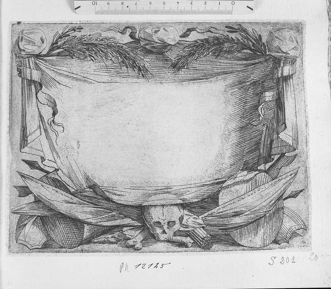 Ornato per iscrizione funebre (stampa) di Santi Domenico detto Mengazzino (secc. XVII/ XVIII)