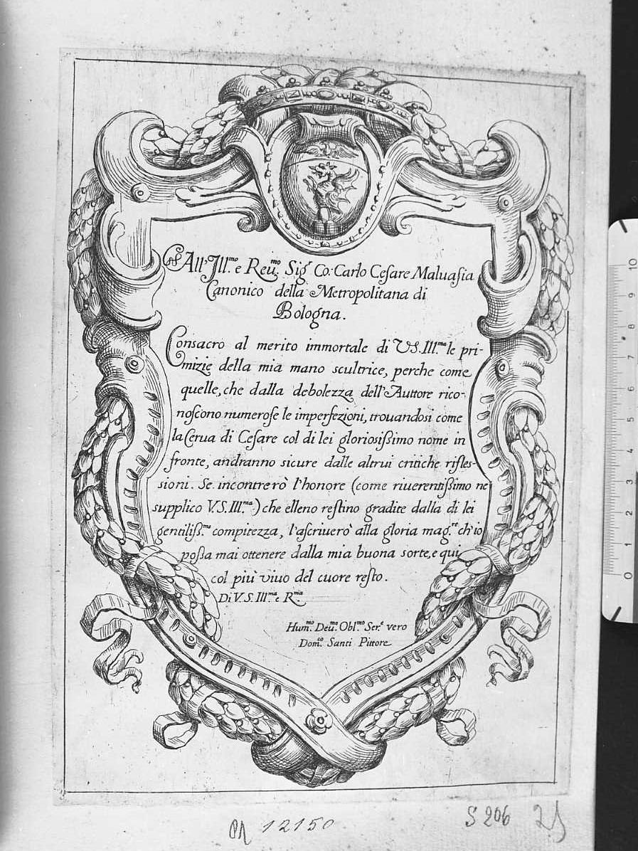 Dedica a Carlo Cesare Malvasia (stampa) di Santi Domenico detto Mengazzino (secc. XVII/ XVIII)