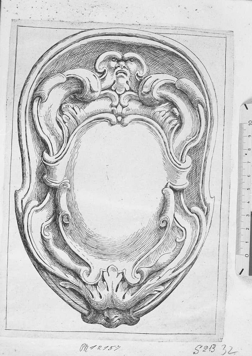 Ornato con testa grottesca sopra (stampa) di Santi Domenico detto Mengazzino (secc. XVII/ XVIII)