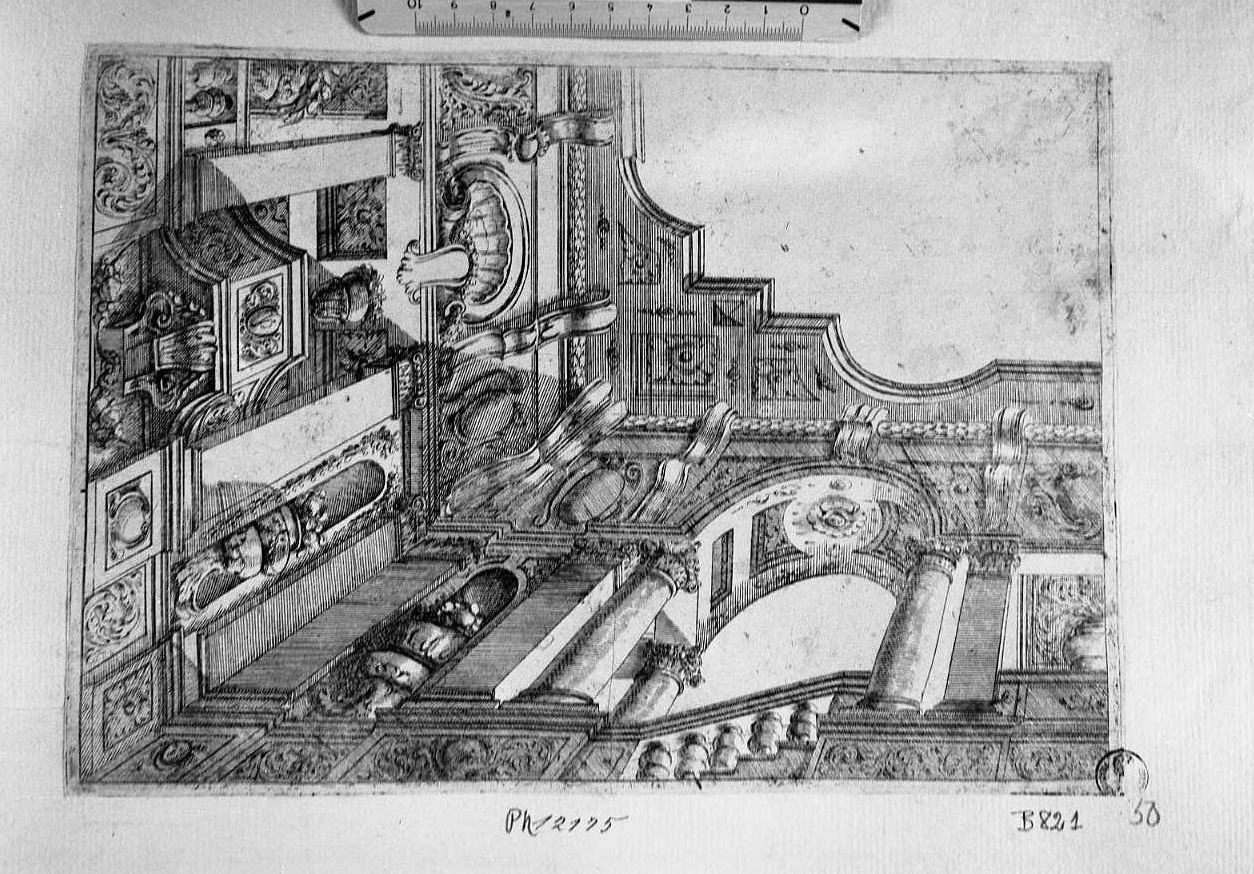 Disegno architettonico: parte di loggiato (stampa) di Buffagnotti Carlo Antonio (attribuito) (sec. XVII)