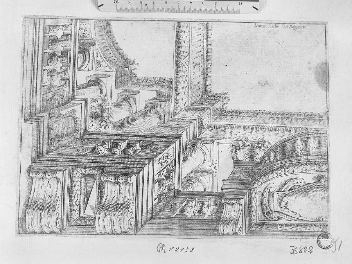 Disegno architettonico: parte di balaustra (stampa) di Buffagnotti Carlo Antonio (attribuito) (sec. XVII)