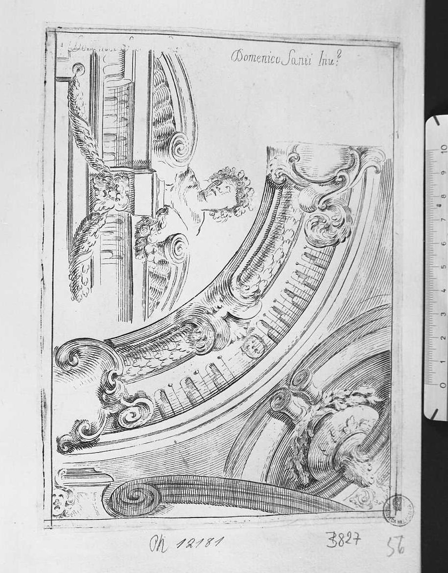 Disegno architettonico: parte superiore di un portone (stampa) di Buffagnotti Carlo Antonio (attribuito) (sec. XVII)
