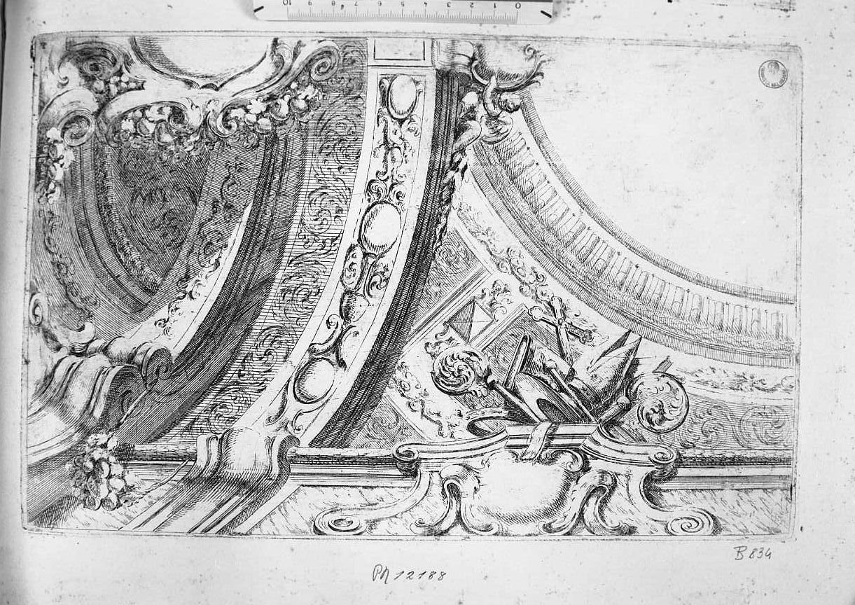 Disegno architettonico: parte interna di una chiesa (stampa) di Buffagnotti Carlo Antonio (attribuito) (sec. XVII)