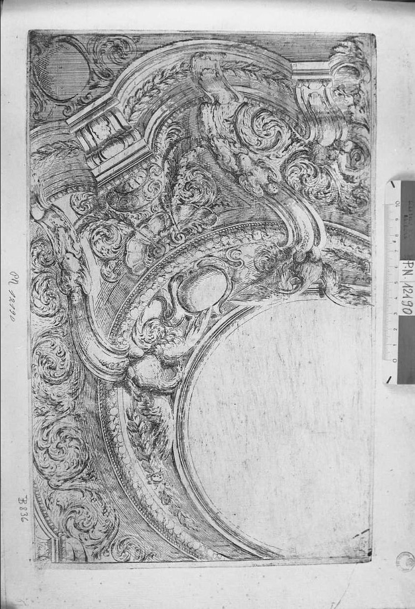 Disegno architettonico: fregio di una parte superiore di una finestra (stampa) di Buffagnotti Carlo Antonio (attribuito) (sec. XVII)