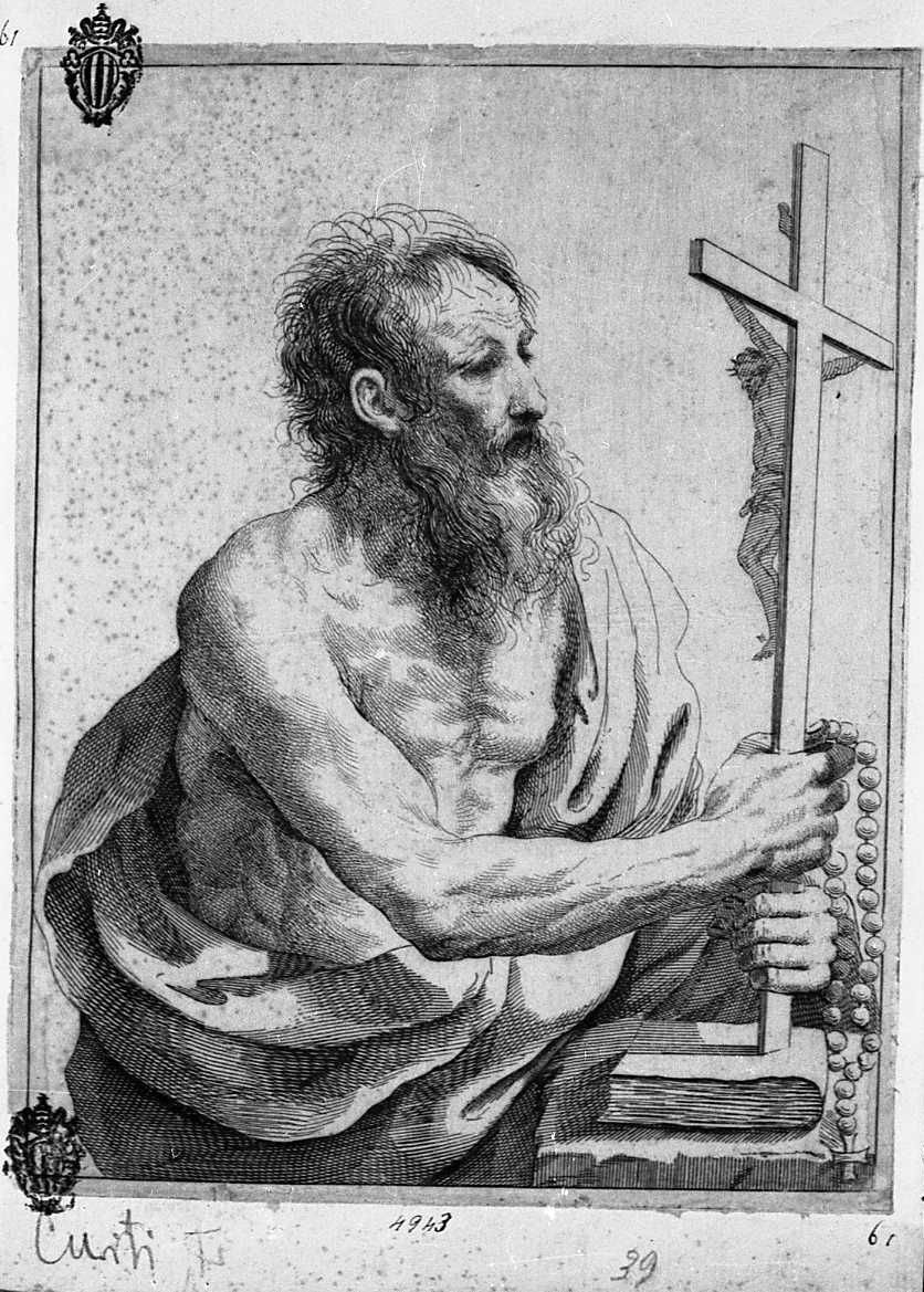 san Girolamo (stampa) di Bonaveri Domenico Maria, Barbieri Giovanni Francesco detto Guercino (secc. XVII/ XVIII)