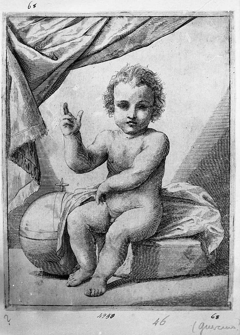 Gesù Bambino benedicente (stampa) di Bonaveri Domenico Maria, Barbieri Giovanni Francesco detto Guercino (secc. XVII/ XVIII)