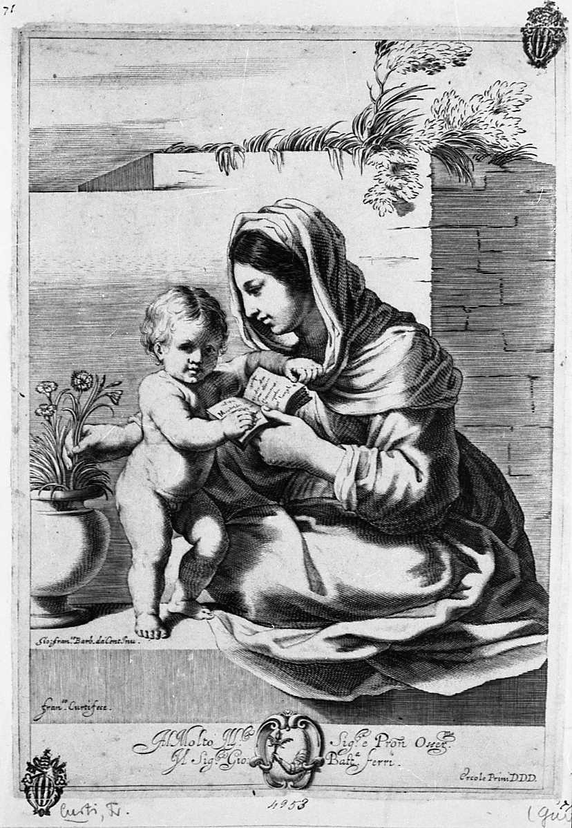 Madonna con Bambino (stampa) di Curti Francesco, Barbieri Giovanni Francesco detto Guercino (sec. XVII)