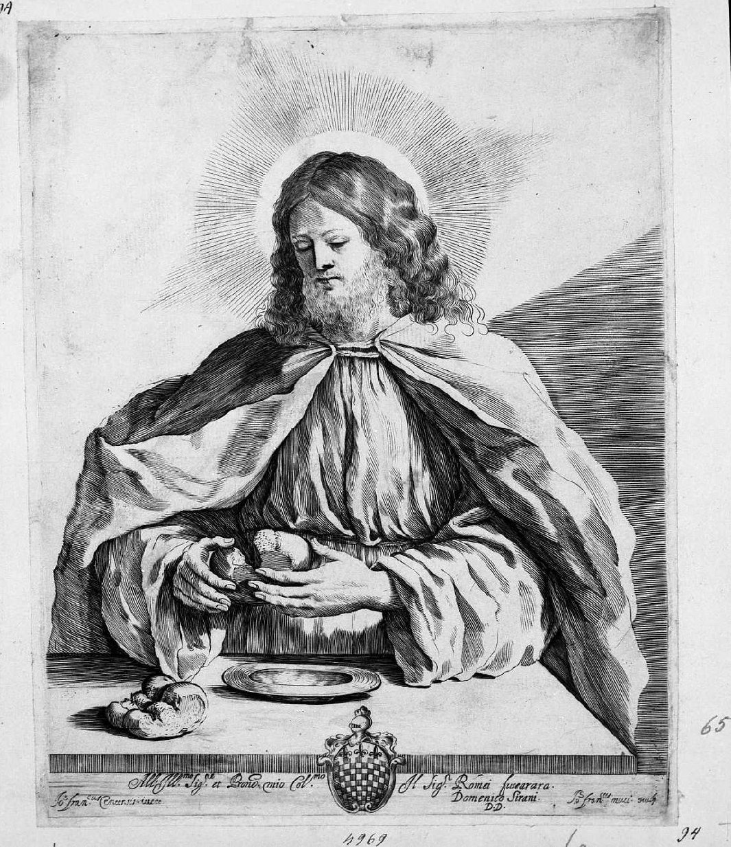 Cristo spezza il pane (stampa) di Barbieri Giovanni Francesco detto Guercino, Mucci Giovan Francesco (sec. XVII)