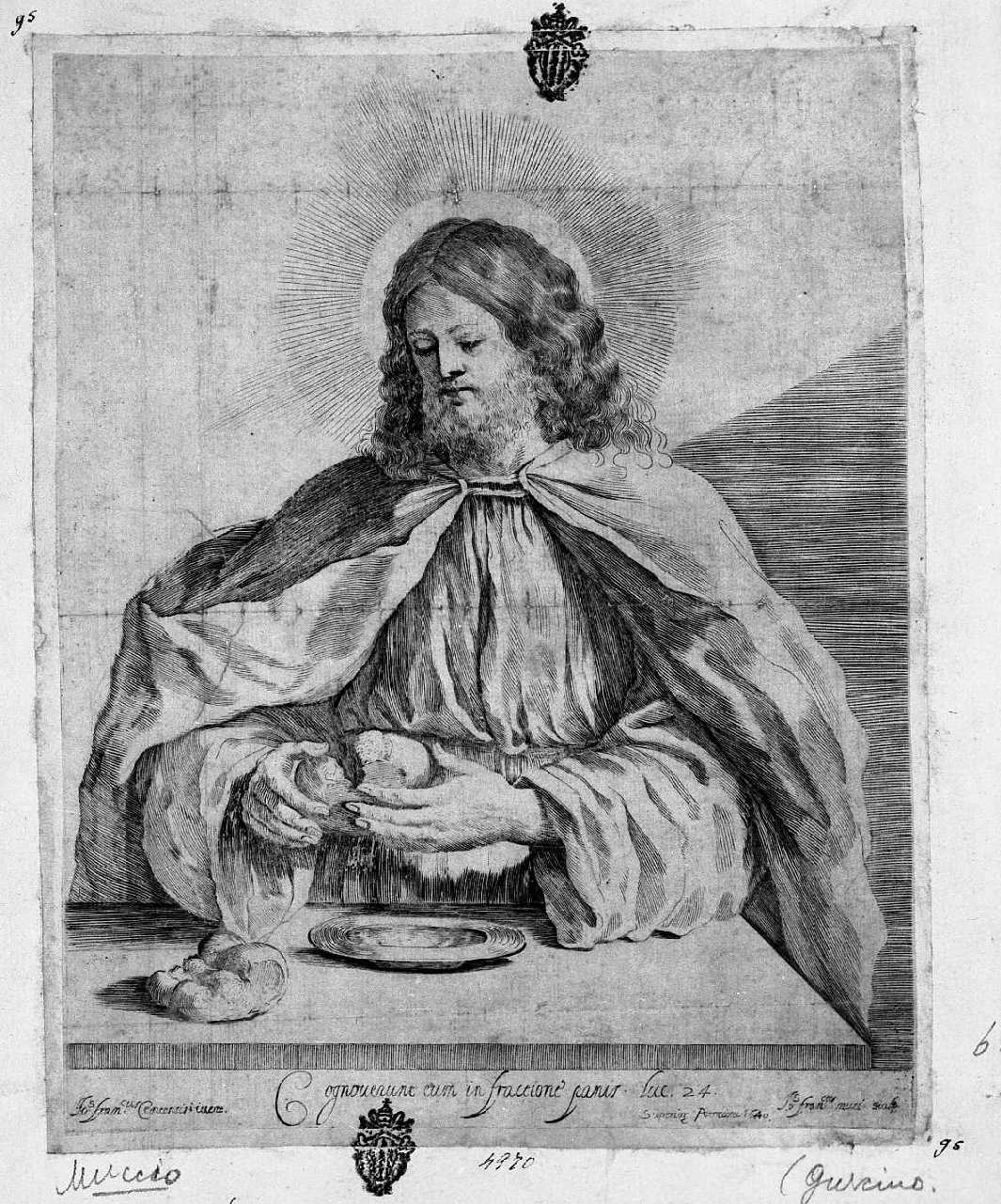 Cristo spezza il pane (stampa) di Barbieri Giovanni Francesco detto Guercino, Mucci Giovan Francesco (sec. XVII)