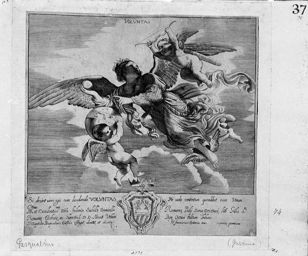 allegoria della Volontà (stampa) di Barbieri Giovanni Francesco detto Guercino, Pasqualini Giovan Battista (sec. XVII)