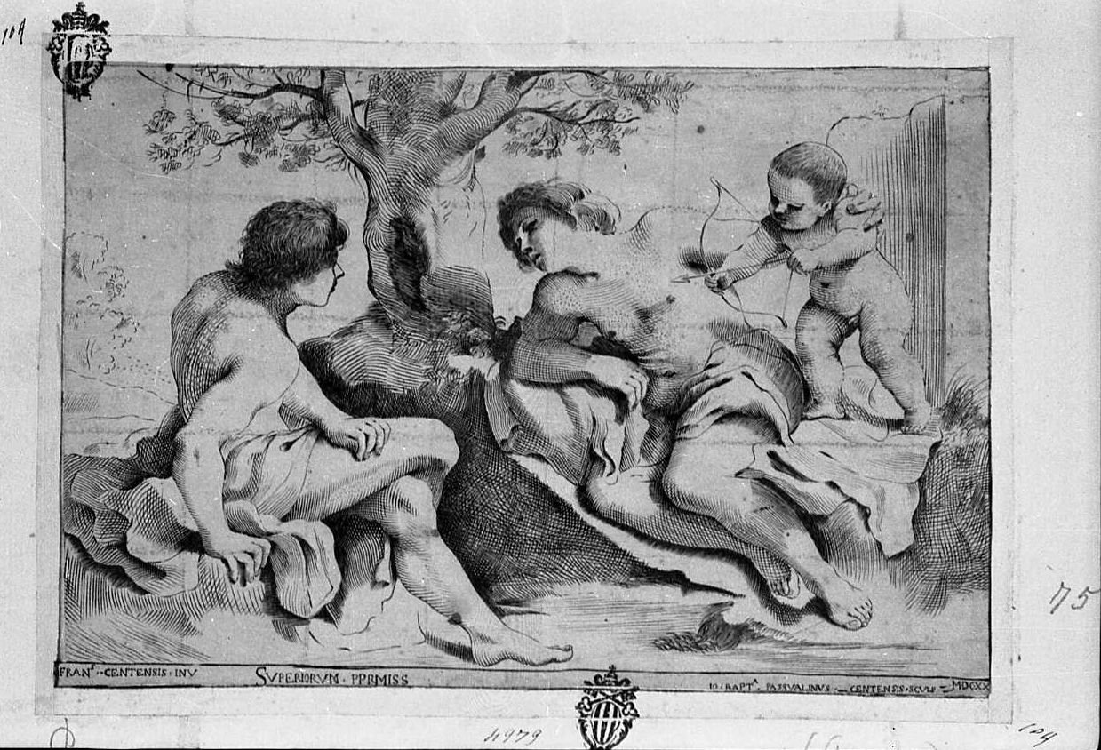 Venere, Adone e Cupido (stampa) di Barbieri Giovanni Francesco detto Guercino, Pasqualini Giovan Battista (sec. XVII)