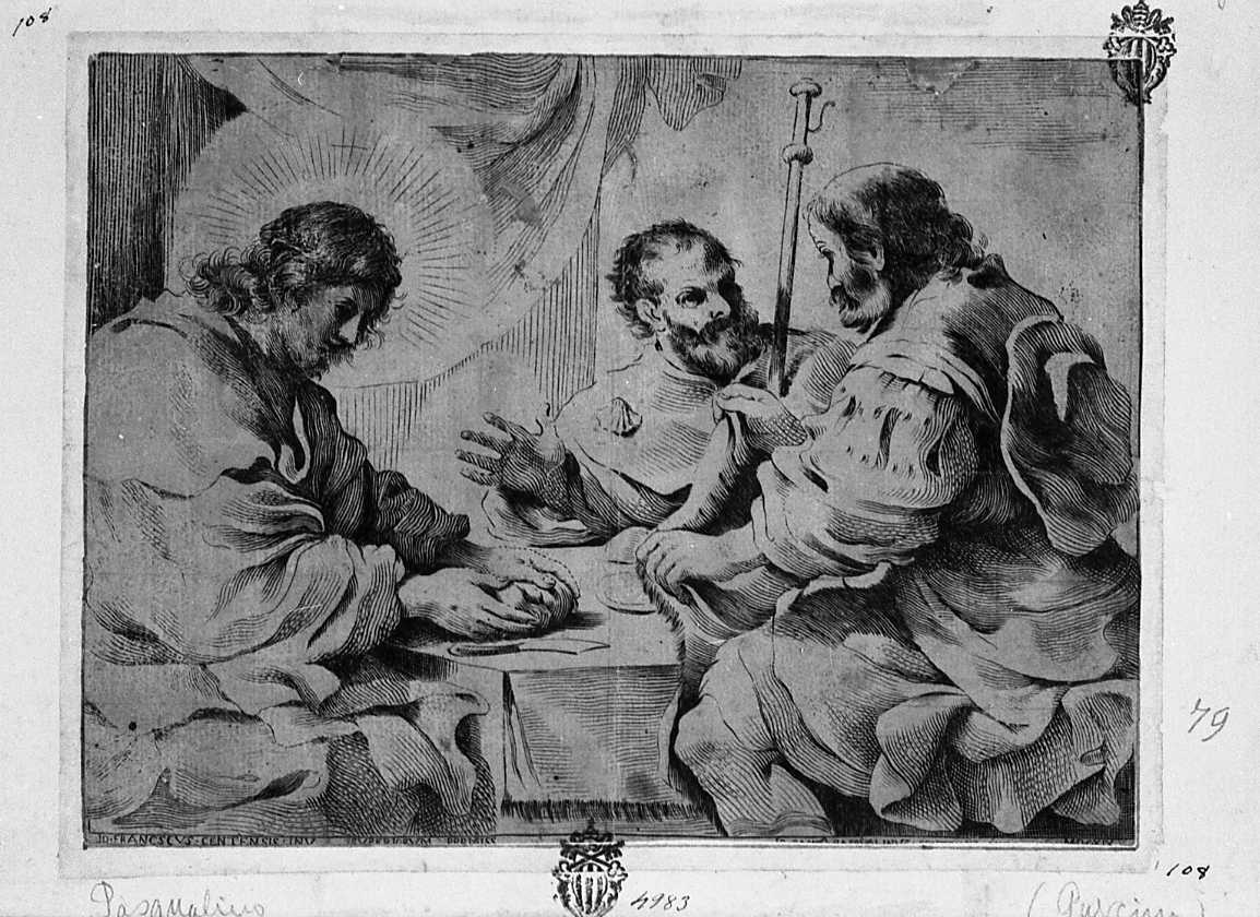 cena in Emmaus (stampa smarginata) di Barbieri Giovanni Francesco detto Guercino, Pasqualini Giovan Battista (sec. XVII)