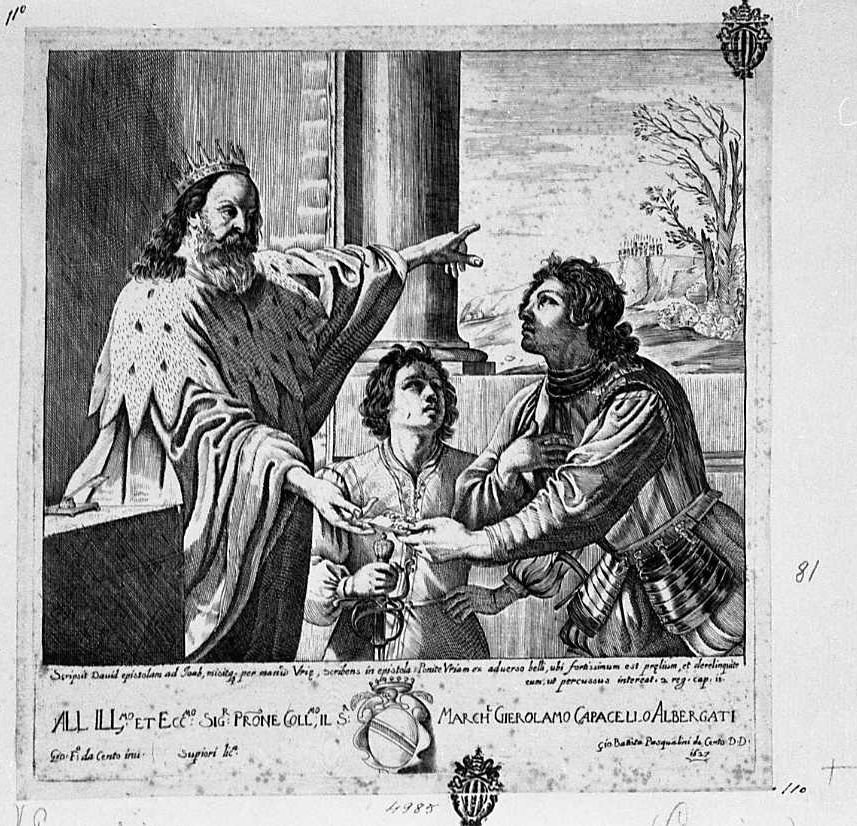 Davide invia una lettera a Ioab (stampa) di Barbieri Giovanni Francesco detto Guercino, Pasqualini Giovan Battista (sec. XVII)
