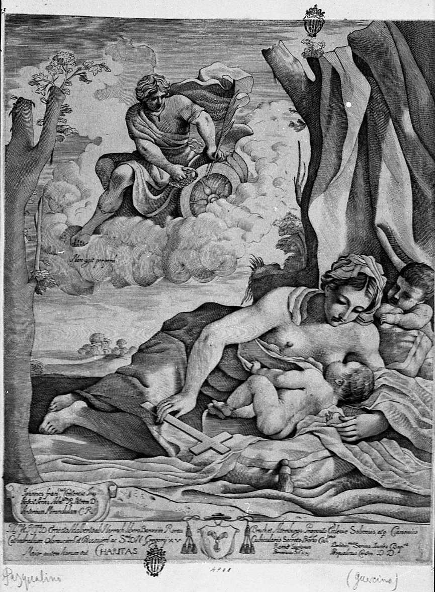 Carità (stampa) di Barbieri Giovanni Francesco detto Guercino, Pasqualini Giovan Battista (sec. XVII)