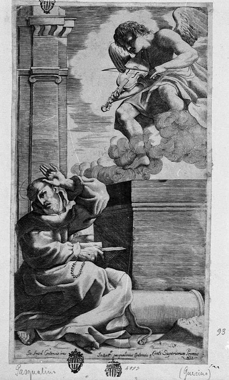 san Francesco d'Assisi in estasi (stampa) di Barbieri Giovanni Francesco detto Guercino, Pasqualini Giovan Battista (sec. XVII)