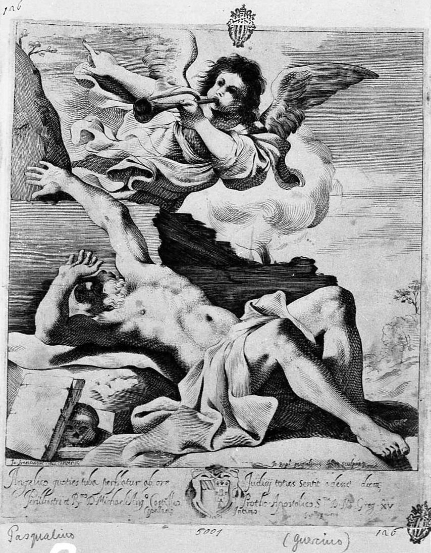 visione di san Girolamo (stampa) di Barbieri Giovanni Francesco detto Guercino, Pasqualini Giovan Battista (sec. XVII)