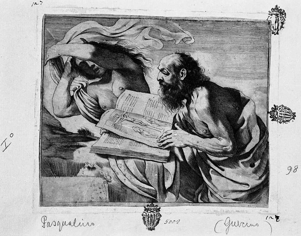 tentazione di san Girolamo (stampa) di Barbieri Giovanni Francesco detto Guercino, Pasqualini Giovan Battista (sec. XVII)