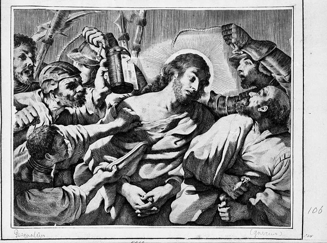 cattura di Cristo (stampa smarginata) di Barbieri Giovanni Francesco detto Guercino, Pasqualini Giovan Battista (sec. XVII)
