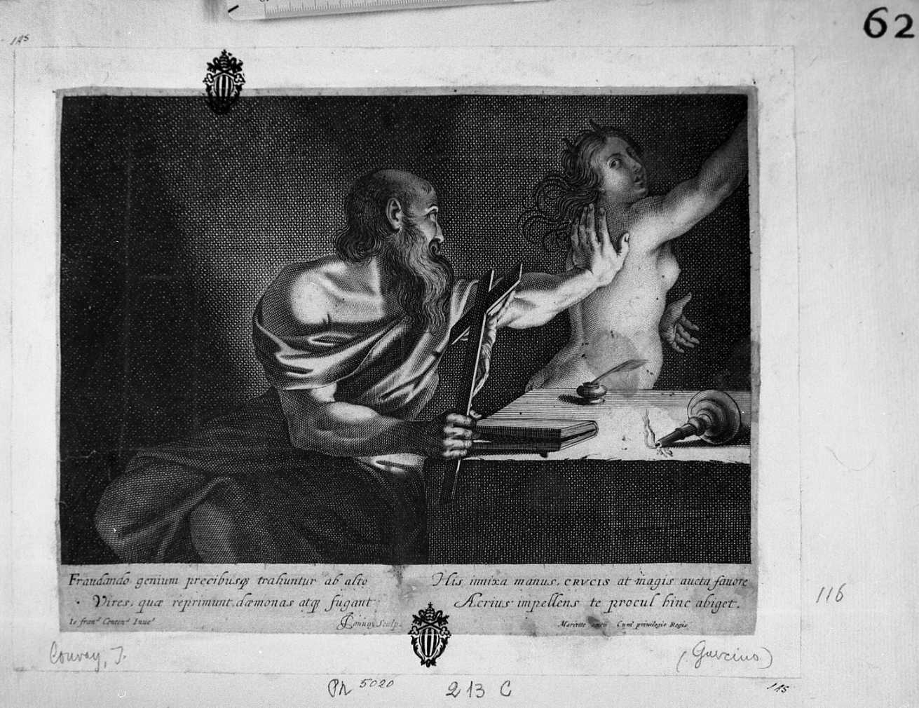 tentazione di santo (stampa) di Barbieri Giovanni Francesco detto Guercino, Couvay Jean (sec. XVII)