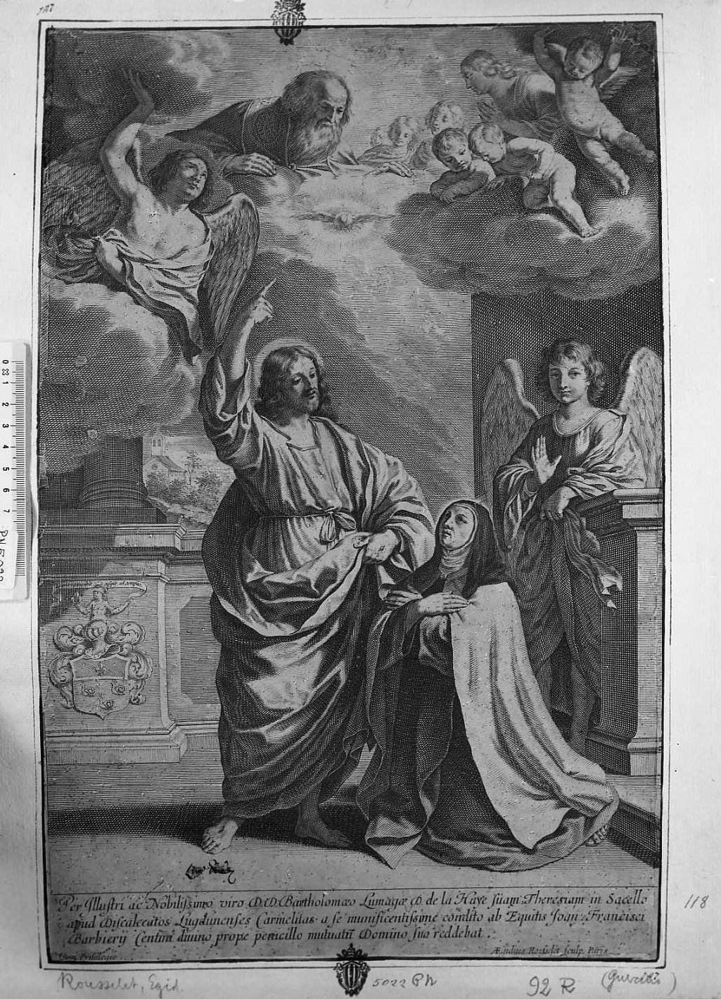 apparizione di Cristo a santa Teresa (stampa smarginata) di Barbieri Giovanni Francesco detto Guercino, Rousselet Aegidius (sec. XVII)