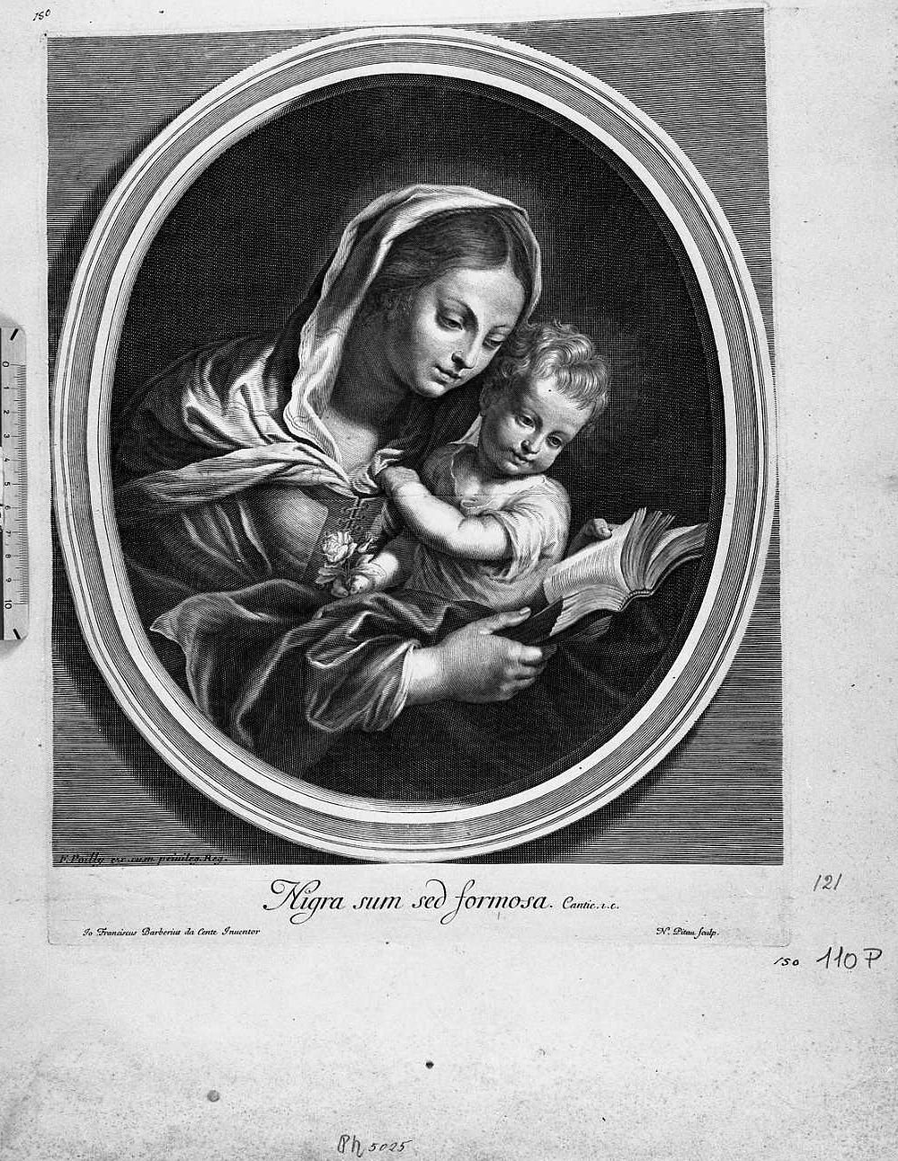 Madonna con Bambino (stampa) di Barbieri Giovanni Francesco detto Guercino, Pitau Nicolas I (sec. XVII)