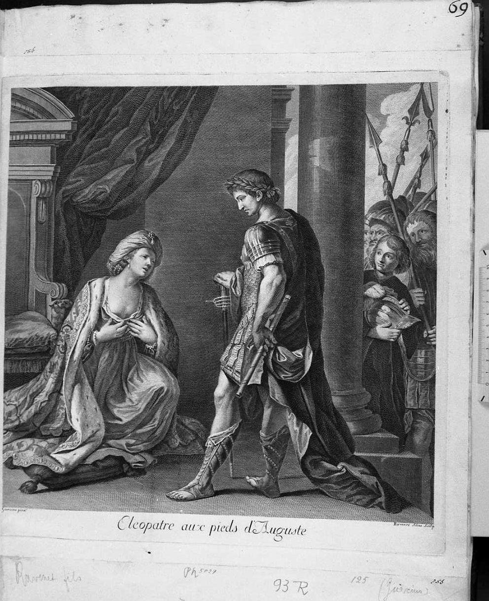Cleopatra e Augusto (stampa) di Barbieri Giovanni Francesco detto Guercino, Ravenet Simon François (secc. XVIII/ XIX)