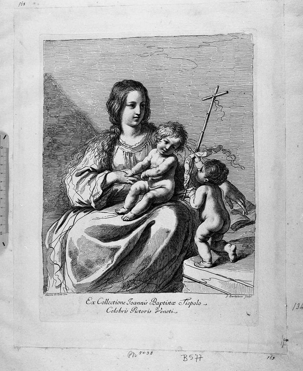 Madonna con Bambino e san Giovannino (stampa) di Barbieri Giovanni Francesco detto Guercino, Bartolozzi Francesco (secc. XVIII/ XIX)