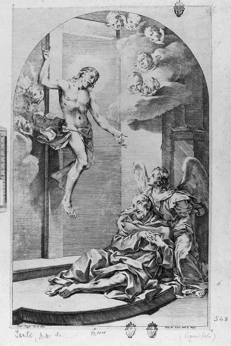 visione di san Camillo (stampa) di Cignani Carlo - ambito italiano (secc. XVII/ XVIII)
